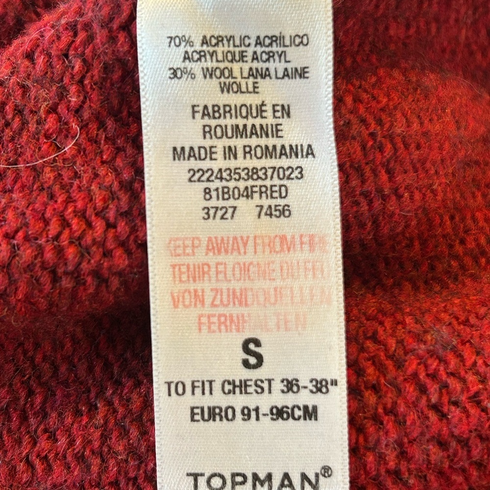 Topman Rich Red Cable Knit Wool Blend Men’s Crewneck Sweater - Picture 9 of 9